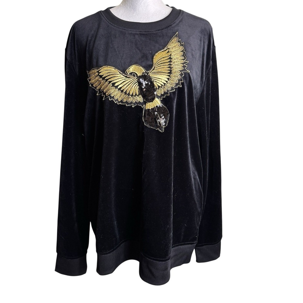 INC Velvet Sequin Eagle Sweatshirt Bling Gothic Grunge‎ Glam Velour Top Large